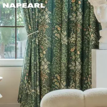 1 шт. NAPEARL 70-80% зеленая затемняющая занавеска лесная серия растения листья печать узор оконная занавеска для гостиной домашний декор W100cm x L130cm зелёный