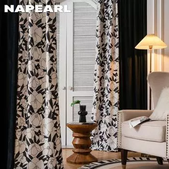 1 шт. NAPEARL 70% затемнение ретро камелия принт боковая панель штора для спальни гостиная домашний декор W(75+125)cm x L260cm чёрный