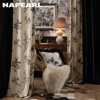 1 шт. NAPEARL 70% затемняющие французские ретро нишевые шторы с принтом розы по бокам для спальни, гостиной, домашнего декора W(50cm+50cm) x L200cm чёрный