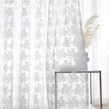 1 шт. NAPEARL белая кружевная вязаная маленькая цветочная шифоновая занавеска для гостиной спальни балкона домашний декор W100cm x L130cm белый