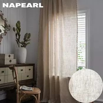 1 шт. NAPEARL, бежевая хлопково-льняная тюльовая пряжа, занавеска, современная однотонная 40% полузатеняющая оконная драпировка для гостиной, спальни, домашний декор W150cm x L60cm