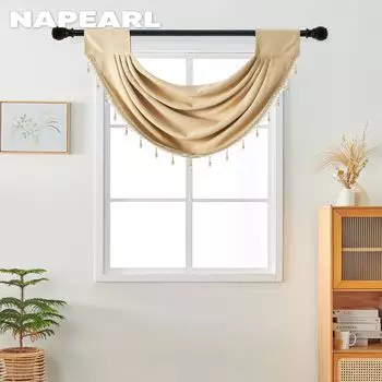 1 шт. NAPEARL, европейский роскошный однотонный занавес с кружевной отделкой для декора маленького окна 70x42 см W70cm x L42cm бежевый