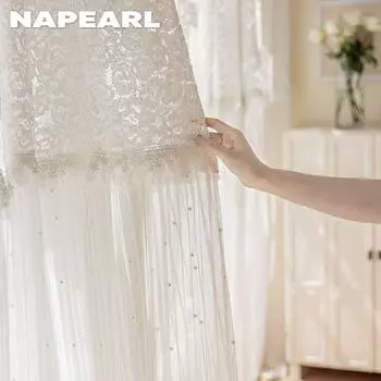 1 шт. NAPEARL Ins Style французский ретро романтический полупрозрачный пэчворк шифоновая штора для гостиной спальни домашний декор W100 x L200cm белый