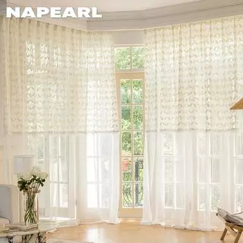 1 шт. NAPEARL легкая роскошная и свежая трехмерная кружевная прозрачная занавеска с узором для гостиной, спальни, домашнего декора W100 x L200cm абрикосовый