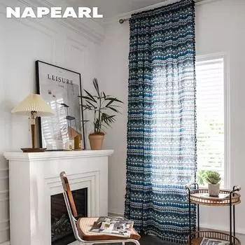 1 шт. NAPEARL модные и отличительные шторы из хлопка и льна в богемном стиле с принтом для маленьких окон, балкона W150cm x L60cm красный