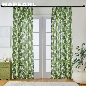 1 шт. NAPEARL модные и универсальные шторы с зеленым принтом в скандинавском деревенском стиле для небольших окон, спальни, гостиной, балкона, домашнего декора W150cm x L60cm