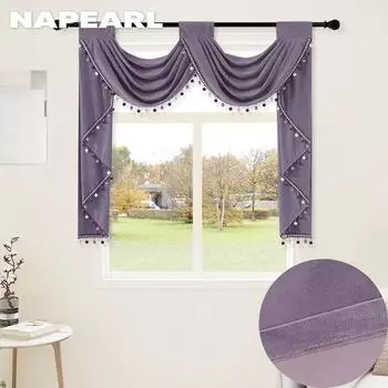 1 шт. NAPEARL модный и универсальный однотонный шар с волнистым рисунком и кружевной отделкой, декоративная занавеска для кухонной двери W155cm x L125cm темно-синий