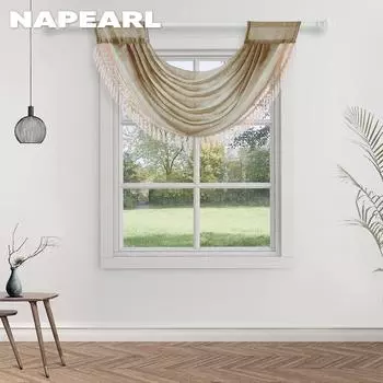 1 шт. NAPEARL модный и универсальный однотонный занавес с кружевной отделкой для декора маленького окна 70x42 см W70cm x L42cm бежевый