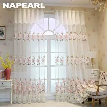 1 шт. NAPEARL натуральный весенний розовый цветочный деревенский стиль вышитая прозрачная занавеска тюль для гостиной спальни украшение окна домашний декор W100cm x L260cm