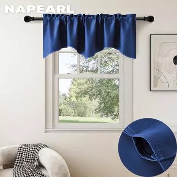 1 шт. NAPEARL, однотонная универсальная волнистая занавеска, украшение на окно, короткая занавеска для гостиной, маленькое окно W132cm x L46cm бежевый