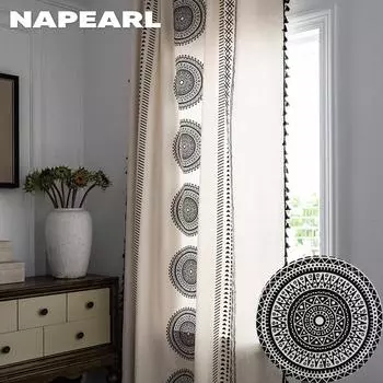 1 шт. NAPEARL, оконная занавеска с геометрическим принтом, 40% затенение, полиэстер-хлопок, оконные шторы для домашнего декора W150cm x L160cm