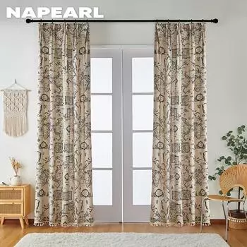 1 шт. NAPEARL полузатемняющая модная ретро-занавеска с кисточками и краем, ширина 150 см, для окон, балкона, гостиной и спальни, домашний декор W150cm x L60cm чёрный
