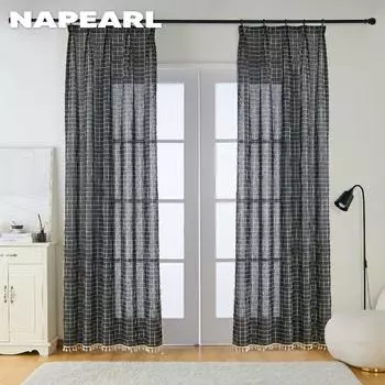 1 шт. NAPEARL полузатемняющая простая и универсальная кисточка с краем, черная штора для окон, балкона, гостиной и спальни, домашний декор W150cm x L60cm чёрный