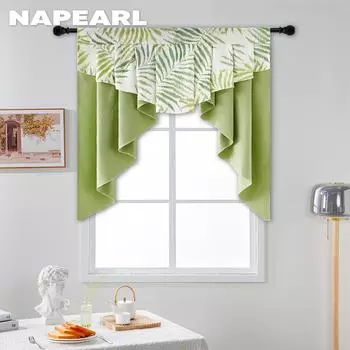 1 шт. NAPEARL прозрачная и натуральная штора с принтом тропических листьев и стержнем, декоративная занавеска для кухни на окно, ракета W100cm x L100cm зелёный