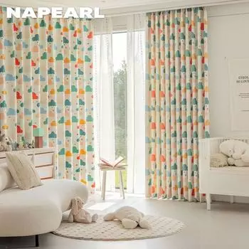 1 шт. NAPEARL Радужное облако для детской комнаты, блокирующее свет, мультяшный принт, затемняющие шторы и прозрачные шторы для спальни, гостиной, домашнего декора Blackout-W100cm x L130cm разноцветный