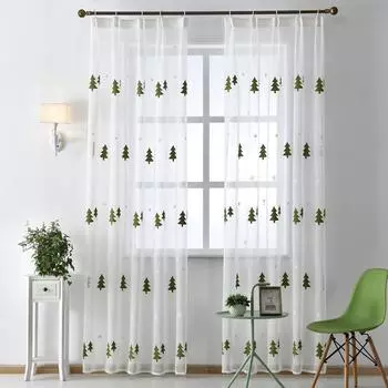 1 шт. NAPEARL, рождественская зеленая елка, вышитая оконная занавеска, европейский дизайн, спальня, дом, белый роскошный тюль W100cm x L200cm