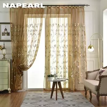 1 шт. NAPEARL современные и универсальные прозрачные шторы с вышивкой и цветочным узором для гостиной, спальни W100cm x L200cm синий