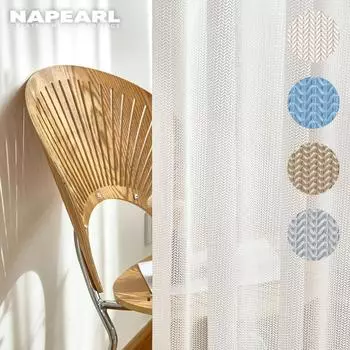 1 шт. NAPEARL современный однотонный роскошный тюль занавеска с узором «рыбий кость» для спальни, прозрачная занавеска для окна для домашнего декора W100cm x L130cm синий