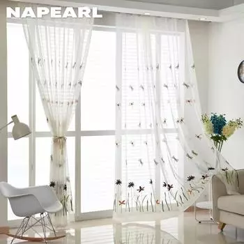 1 шт. NAPEARL универсальная свежая и натуральная вышитая стрекоза и цветок полупрозрачная прозрачная ткань для гостиной спальни украшения окна домашнего декора W100cm x L200cm белый