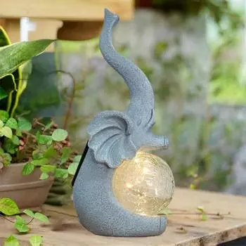 1 шт. наружная солнечная статуя слона, украшение для сада, милая статуя слона со светодиодным битым стеклянным шаром, работающая на солнечной энергии