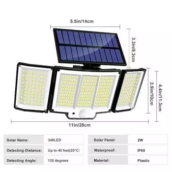 1 шт. наружные солнечные фонари 348 светодиодов солнечные охранные фонари IP65 водонепроницаемый датчик движения настенный светильник для садового ограждения патио