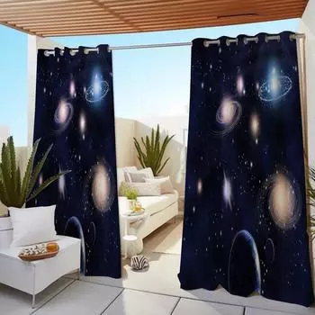 1 шт. наружные водонепроницаемые масляные шторы, современные солнцезащитные шторы с красочным принтом галактики и звезд в стиле вселенной для гостиной W138X214H(cm) 1PC&Grommet top