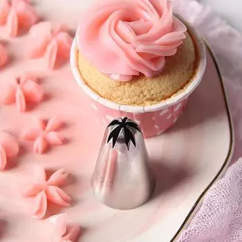 1 шт. Насадка для глазури из нержавеющей стали с изображением цветков вишни большого размера для крема, выпечки и украшения тортов - идеально подходит для помадки и выпечки серебряный