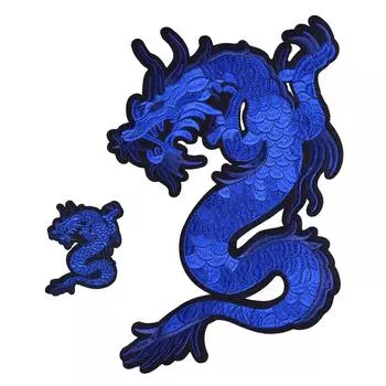1 шт., нашивки с вышивкой в виде животных синего дракона, байкерская вышивка для куртки, одежды, гладильная, пришитая, значок S