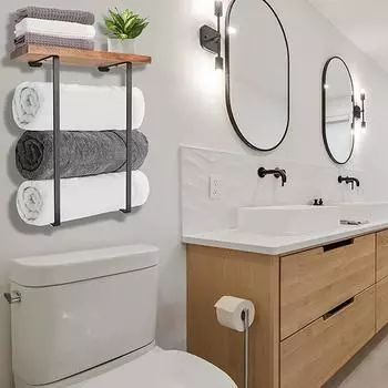 1 шт. настенная металлическая деревянная вешалка для хранения полотенец, крючки для пижам и полотенец, вешалка для полотенец для ванной комнаты, вешалка для хранения полотенец в ванной комнате чёрный