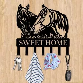 1 шт., настенная вешалка для ключей из металла с двумя головами лошадей, многоцелевой крючок для ключей на сумку для одежды, декоративный настенный крючок для гостиной, металлическая стена чёрный