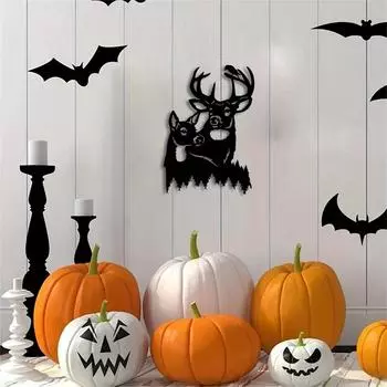 1 шт. Настенное искусство на тему оленя – классический черный декор для гостиной, элегантное металлическое настенное украшение для стильного украшения комнаты светло-серый