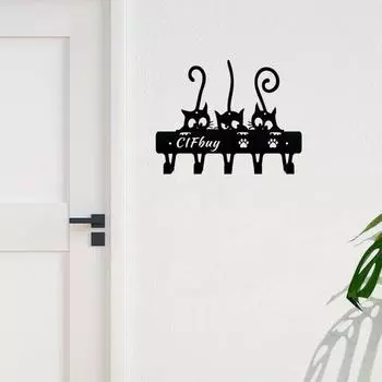 1 шт. Настенное искусство с изображением кошки, металлический декор - стильное настенное крепление для дома с уникальным брелком и крючком, идеальный подарок любителю кошек и декоративный аксессуар чёрный