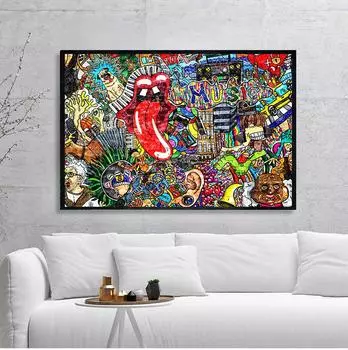 1 шт. настенные постеры для гостиной музыкальный коллаж на большой кирпичной стене граффити картины домашний декор холст картины без рамки 21*30cm