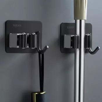 1 шт. Настенный крючок для швабры из нержавеющей стали, без перфорации, зажим для швабры в ванной, прочный клейкий крючок