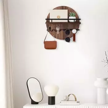 1 шт. настенный ретро стиль хранения практичный круглый стеллаж для хранения карбонизированный цвет деревянные крючки вход украшение держатель для ключей