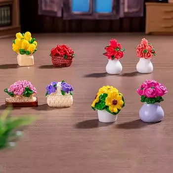 1 шт. настольное украшение для автомобиля 1/12 кукольный домик миниатюрное растение роза тюльпан цветочный горшок мебель модели домашний декор аксессуары своими руками