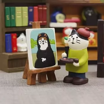 1 шт., настольный аксессуар для любителей скульптур животных и кошек с миниатюрным мольбертом для рисования, милый