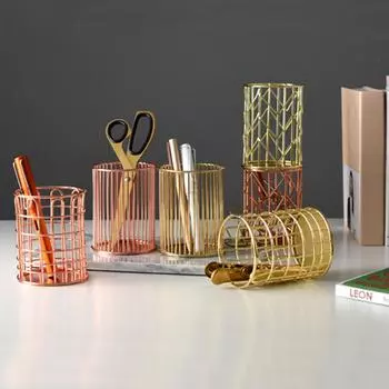 1 шт. настольный держатель для ручек, офисный школьный футляр для хранения, металлическая золотая розово-золотая коробка для ручек, карандашей, органайзер для домашнего хранения