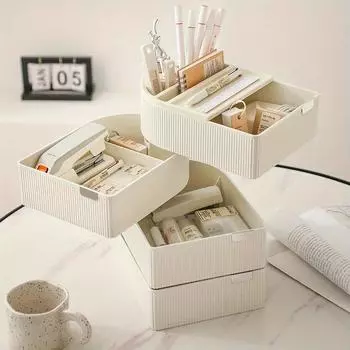 1 шт. Настольный вращающийся ящик для хранения косметики, туалетный столик, ящик для хранения ювелирных изделий и помады для ухода за кожей, многослойная отделочная полка для чайного пакетика белый