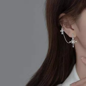 1 шт. настоящие серьги-кресты из стерлингового серебра 925 пробы, роскошные циркониевые распятия, проколотые серьги-каффы с кисточками для хряща, изящные ювелирные украшения для женщин