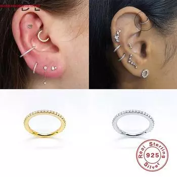 1 шт., настоящие ювелирные изделия из стерлингового серебра 925 пробы, корейские серьги-кольца для женщин, белые циркониевые серьги-хрящи Pendientes Mujer золотой