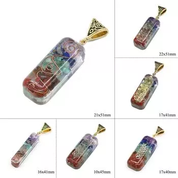 1 шт. натуральный кристалл 7 чакр камень кулон смола прямоугольные подвески для изготовления ювелирных изделий DIY ожерелье аксессуары ремесло повседневная одежда 22x51mm