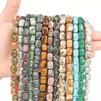 1 шт., натуральный опал, тигровый глаз, бирюза, яшма, малахит, свободные кубические каменные бусины для изготовления ювелирных изделий, браслет «сделай сам», 8x12 мм opal 8x12mm
