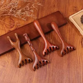 1 шт., натуральный золотой сандаловый массажер для кожи головы с пятью когтями, инструмент гуаша, чесалка для спины, спа, ручная меридианная массажная расческа для ухода за волосами