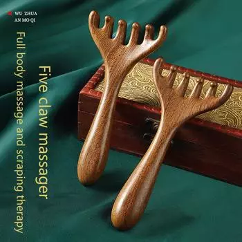 1 шт. Натуральный золотой сандаловый пятизубчатый массажер для кожи головы Гуаша, инструмент для чесания спины, спа, ручная меридианная массажная расческа для ухода за волосами