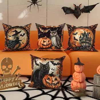 1 шт. Наволочка на Хэллоуин, на молнии, декоративная наволочка из полиэстера, пригодная для машинной стирки, подходит для гостиных и спален 45x45cm
