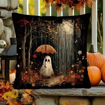 1 шт. наволочка на тему Хэллоуина с узорами привидения, тыквы, летучей мыши и черного кота | Односторонняя цифровая печать для украшения дома 45x45cm