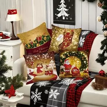 1 шт. наволочка с рождественским принтом, мягкое полиэфирное волокно, застежка-молния, подходит для диванов, кроватей и домашнего декора 45x45cm