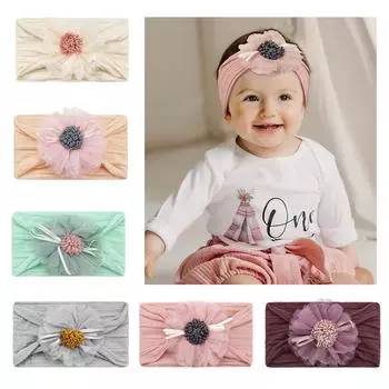 1 шт., нейлоновые повязки на голову для маленьких девочек, повязки для волос с цветами для новорожденных, детские мягкие повязки на голову, аксессуары для волос розовый