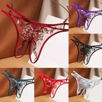 1 шт. нейлоновые прозрачные трусики с открытой промежностью, сексуальные с кружевом, новое нижнее белье, вышитые трусы